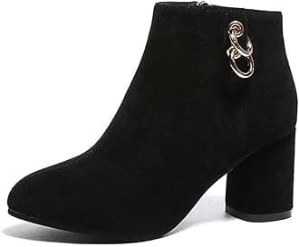 Dernolsea Ladies Ankle Boots - Faux Suede Chunky Block Heeled Ankle Boots for Women | Zip Closure & Buckle Decor