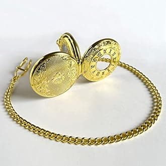 VIGOROSO Mens Pocket Watch Half Hunter Double Cover Skeleton Mechanical Gold Roman Numeral Gift Box Watch