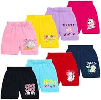 Kuchipoo Girls Regular Fit Cotton Shorts - Pack of 8