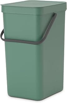 Brabantia Sort & Go Kitchen Recycling Bin (16 L/Fir Green) Stackable Waste Organiser with Handle & Removable Lid, Easy Clean, Fixtures included for Wall/Cupboard Mounting