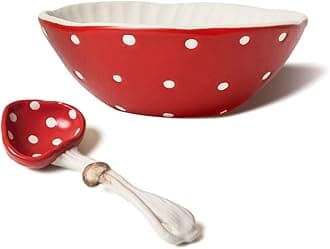 Mushroom 5.8'' Salad Bowls - Matt Ceramics Soup Bowls, Pair with Cute Mushroom Spoon- Use for Noodles, Rice, Soup & More.