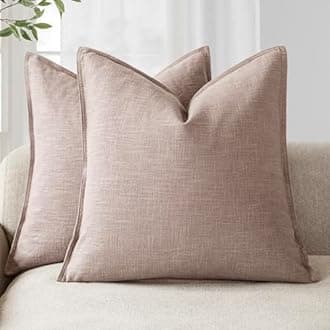 Foindtower Set of 2, Decorative Linen Soild Throw Pillow Covers Soft Accent Euro Cushion Case Boho Farmhouse Pillowcase for Chair Couch Sofa Bedroom Living Room Home Decor 16 x 16 Inch Dusty Pink