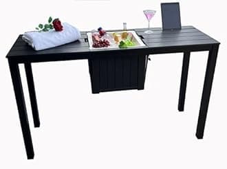 Patio Bar Table- Hot tub Side Tabel with Ice Cooler/Towel Warmer, Phone and Tablet Stand with Rustproof Extruded Aluminum Frame and Marine Grade Polimer Top 10 yr Warrantee