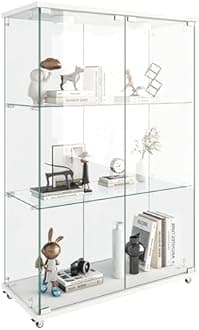 HomVent Glass Display Cabinet Display Case Corner Curio Cabinet, Storage Showcase w/Adjustable Shelves, Tempered Glass Doors for Living Room