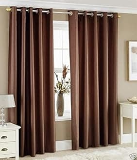 Decoholic Brown Polyester Window Curtain 6 Feet | Darkening Faux Texture Plain Drape with Eyelets | Pack of 1 Panel for Living Room, Bedroom & Office