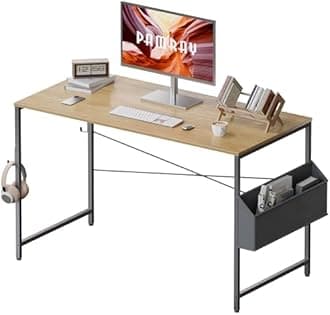 Pamray47 Inch Computer Desk Small Spaces Desk with Storage Bag for Bedroom Writing and Home Office Work Small Study Desk Table Walnut