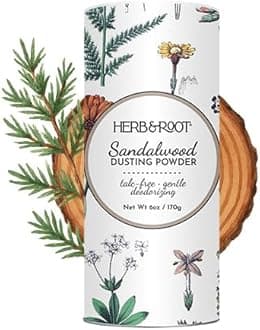 Sandalwood Talc-Free Dusting Powder with Arrowroot, Oats, Zinc & Magnesium - Body & Foot Powder for Women, Chafing & Deodorizing (Sandalwood)