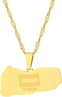 Hafrita Yemen Map Flag Pendant Neckalces Silver Gold Neckalce Yemeni Map Chain Necklaces