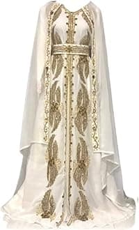 Kaftans for Women Dubai Kaftan Abaya Farasha Moroccan Fancy Gown Evening Dress Farasha Embroidered Long Dress by Adiba Attire (White, Medium)
