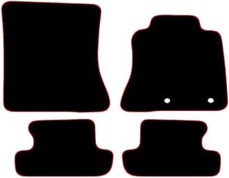 Carsio Carpet Car Mats For Ford Mustang 2015+ Onwards 4 clips Tailored Fit Floor Mat Set Complete Accessory Black Custom Fitted - All Weather, Anti-Slip Backing & Red Trim