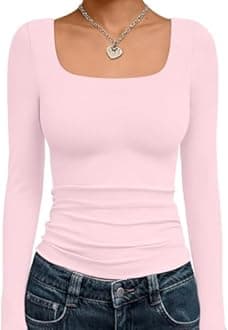 Trendy Queen Womens Long Sleeve Shirts Crop Tops Basic Double Layering Tight Slim Fit Y2K T Shirts Winter Clothes 2024