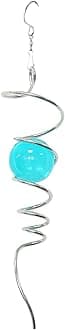 Gazing Ball Spiral Tail Wind Spinner Stabilizer，Stress Ball Indoor Outdoor Decoration Stainless Steel Glass Ball with Hanging Swivel Hook 13 inch（Light Blue）