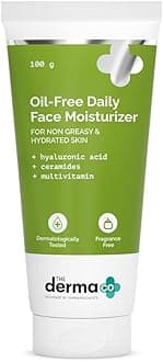 The Derma Co Oil-Free Daily Face Moisturizer | with Hyaluronic Acid & Ceramides | Gives Non-Greasy & Hydrated Skin & Helps Strengthens Skin Barrier | 3.53 Oz/100g