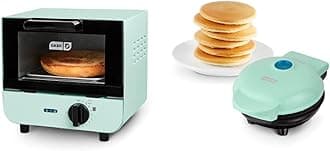 Mini Toaster Oven Cooker for Bread, Bagels, Cookies, Pizza, Rack & Mini Maker Electric Round Griddle for Individual Pancakes, Cookies, Eggs & other on the go Breakfast, Lunch & Snacks,4 Inch