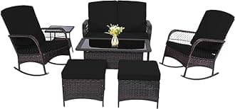 LEVELEVEPatio Furniture Set Outdoor Rattan Chair Wicker Sofa Garden Conversation Bistro Sets w/Loveseat for Yard,Pool or Backyard (7PC-2 Rocking Chair+Table+2 Ottoman)