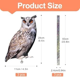 Owl to Keep Birds Away, 3 Pack Bird Scare Owl Fake Owl, Reflective Hanging Bird Decoration, Effective Bird Control Device to Keep Birds Pigeon Woodpecker Away from Patio Garden