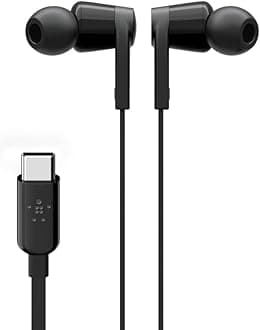 Belkin SoundForm Wired Earbuds with USB-C Connector, In-Ear Earphones w/ Microphone - USB-C Headphones for iPhone 15, iPad Mini, Galaxy S24, Google Pixel, Android, and More - Black