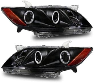 Projector Headlights Black Assembly Set (CCFL Halo) For Toyota Camry - (Pair) Driver Left and Passenger Right Side Replacement