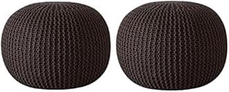 Pouf for Living Room Sitting Round Ottoman Bean Filled Stool for Foot Rest Home Furniture Rope Twisted Brown Bean Bag - (Pack of 2)