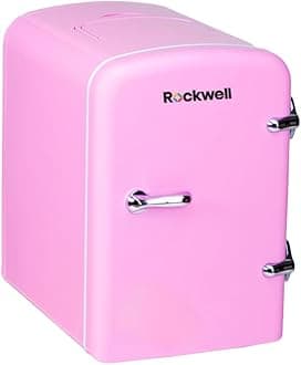 ROCKWELL 4L Retro Mini Fridge and Warmer, AC/DC Portable Thermoelectric Cooler/Warmer for Skincare, Cosmetics, Snacks & Medicine - Pink