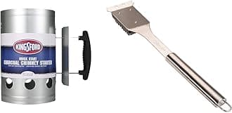 Heavy Duty Deluxe 10.74” Charcoal Chimney Starter & Cuisinart 16.5” Stainless Steel BBQ Grill Cleaning Brush and Scraper