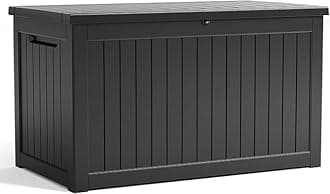 280 Gallon Resin Deck Box, Lockable Patio Outdoor Storage Box for Furniture, Garden Tools and Tools Storage, Waterproof Outside Storage Boxes - Black