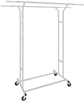 Fishat Silver Heavy Duty Double Rod Garment Rack for Hanging Clothes Chrome, Commercial Rolling Clothes Organizer Commercial Metal with Lockable Wheels Mobile for Coats Dresses