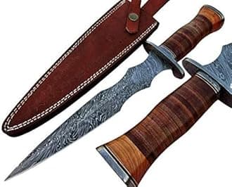 Poshland DG-71 Handmade Damscus steel leather handle Knife - Double Edge