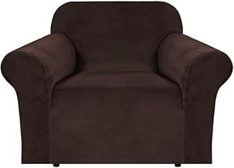 H.VERSAILTEX Stretch Velvet Armchair Cover Couch Covers 1 Cushion Chair Slipcover for Living Room Furniture Cover Crafted from Thick Comfy Rich Velour (Chair 31"-49", Chocolate)