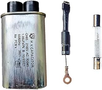 Capacitor + Diode + Fuse Tube Combo Pack of High Voltage Aluminum Microwave Oven Capacitor 1MFD and Diode (Pack of 3)