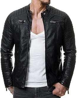 RED BRIDGE Men's Jacket Slim-Fit Casual Faux Leather Cotton Biker Modern Coats