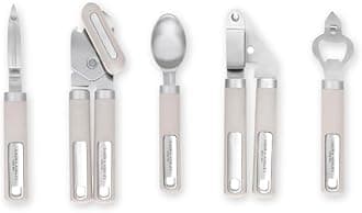 5-Pcs Kitchen Tools & Gadgets - Soft Grip, Heat Resistant, Dishwasher Safe - Kitchen Utensils Set Includes Garlic Crusher Press, Potato Peeler, Can Opener, Bottle Opener, Ice Cream Scoop