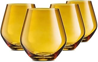 Godinger Wine Glasses, Stemless Wine Glasses, Red Wine Glasses, Drinking Glasses, European Made Stemless Wine Glass - Amber, 17oz, Set of 4