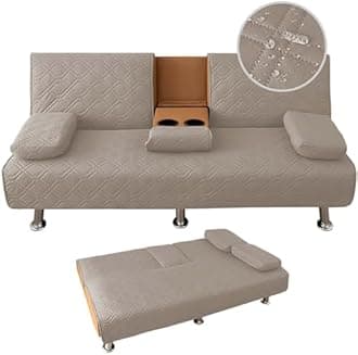 4 Pieces Click Clack Sofa Bed Cover 3 Seater, Quilted Convertible Folding Cover with 2 Removable Armrests and 1 Holders Covers (Taupe)