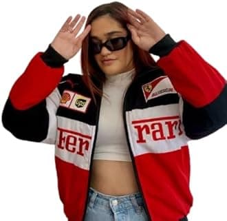 F1 Racing Jacket Graphic Printed Parachute Fabric Oversized Jackets for Women