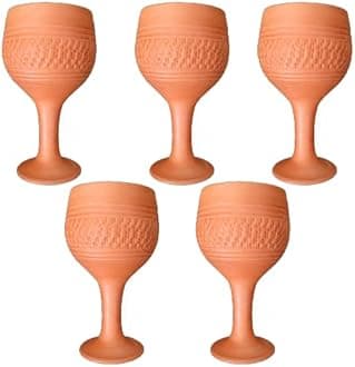 Vetrilavan Design Handmade Terracotta Clay Goblet (Set of 5) – 13 x 6 cm | Traditional Wine-Style Kulhad | Eco-Friendly Mitti Glass for Juice & Water | Beer Cup | Cocktail Cup