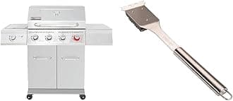 Royal Gourmet GA4402S Stainless Steel 4-Burner BBQ Propane Gas Grill, Silver & Cuisinart CCB-5014 BBQ Grill Cleaning Brush and Scraper, 16.5", Stainless Steel, 16. 5"