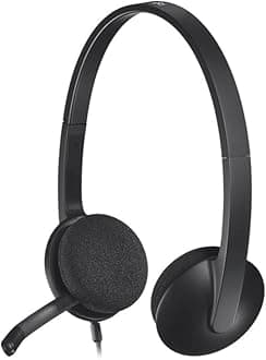 H340 Stereo Wired Over Ear Headphones with Mic with Noise-Cancelling, USB, Pc/Mac/Laptop - Black