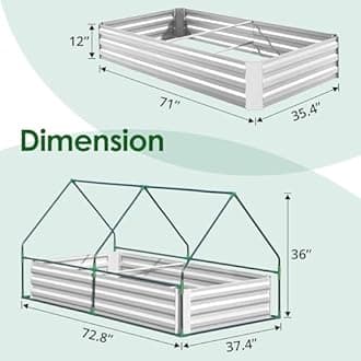 Quictent 6x3x1ft Galvanized Raised Garden Bed with Cover Metal Planter Box Kit, w/ 2 Large Screen Windows Mini Greenhouse 20pcs T Tags 1 Pair of Gloves Included Outdoor Growing Vegetables (Clear)