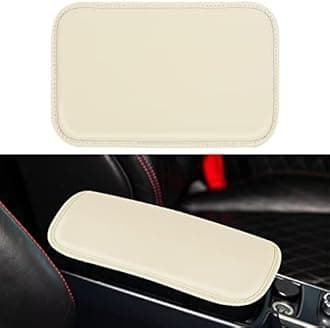 Amiss Auto Center Console Pad, PU Leather Car Armrest Seat Box Cover Protector, Universal Waterproof Non Slip Soft Center Console Armrest Pad for Most Vehicle, SUV, Truck, Car (Beige)