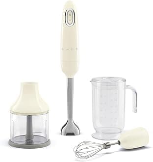 Smeg HBF03CRUK 50s Style Hand Blender with Accessories, Variable Speed, Turbo Function, 700W, Cream