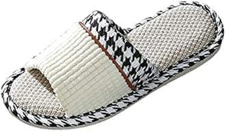 Flax Slippers House Shoes Slippers Indoor Outdoor Wearable Comfy-Home Slippers For Guest Home Flat Slippers Casual Women Non-Slip Slides Indoor Soft Womens Bedroom Slippers Womens Wide Fit