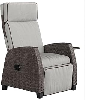 Grand patioRecliner PE Wicker, Adjustable Position Height Armchair with Flip Table and Cushion, Steel Frame, Lounge Chair for Indoor, Outdoor - Brown Wicker, Beige CushionGlobal Recycled StandardGlobal Recycled StandardGlobal Recycled Standard