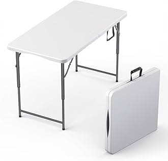 10 Pack of 4 Feet Foldable Table with Built in Handle & Steel Legs | Heavy Duty Portable | Perfect for Party, Dining, Wedding, Events, Picnic Indoor, Outdoor, Camping, Utility, Temporary