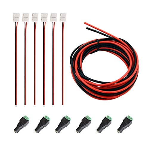 Gxilee 2 Pin LED Strip Light Connector Kit, Includes 32.8feet Extension Cable, 6 x LED Strip Connector Pigtail, 6 x Female DC Power Connector for 8mm 3528 2835 Single Color led Light Strip
