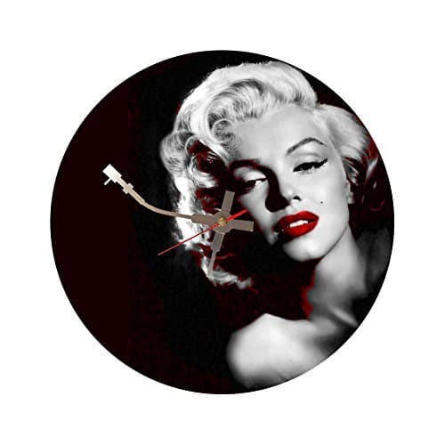 Iconic Marilyn Monroe vinyl record wall clock (B/W Red Lips)