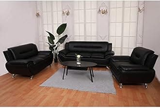 Fabrique Visionary 3+2+1 Leatherette 6 Seater Sectional Sofa Set | Luxurious & Comfortable Furniture for Home Office & Living Room | 4 Year Warranty | Easy to Move with Stainless Steel Legs | Black