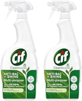 CifAnti-bac & Shine Multi-purpose Cleaner Spray disinfectant that eliminates 99.99% of bacteria and viruses 100% naturally derived cleaning agent 700 ml (Pack of 2)