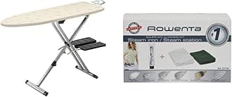 Pro Compact Ironing Board with Hanger Rack (18 x 54 Inches) and Rowenta ZD100 Non-Toxic Stainless Steel Soleplate Cleaner Kit