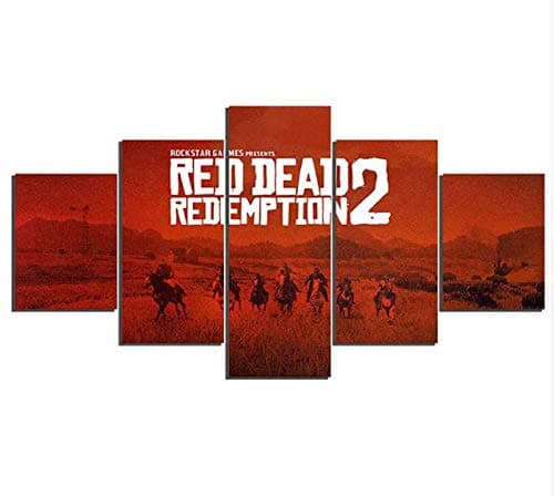 ZKPWLHS Prints on Canvas 5 Panel Red Dead Redemption 2 Wall Art Game Poster Painting Canvas Living Room Decor 100X200Cm No Frame Prints on Canvas